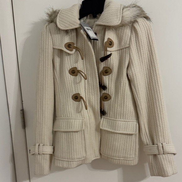 Guess Cream Pea Coat with Fur Collar - Picture 1 of 3